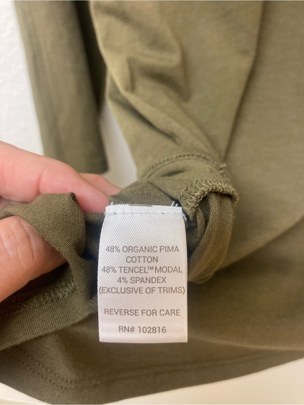 GARNET HILL Olive Green Top 3/4 Length Sleeves (L) - Picture 5 of 5